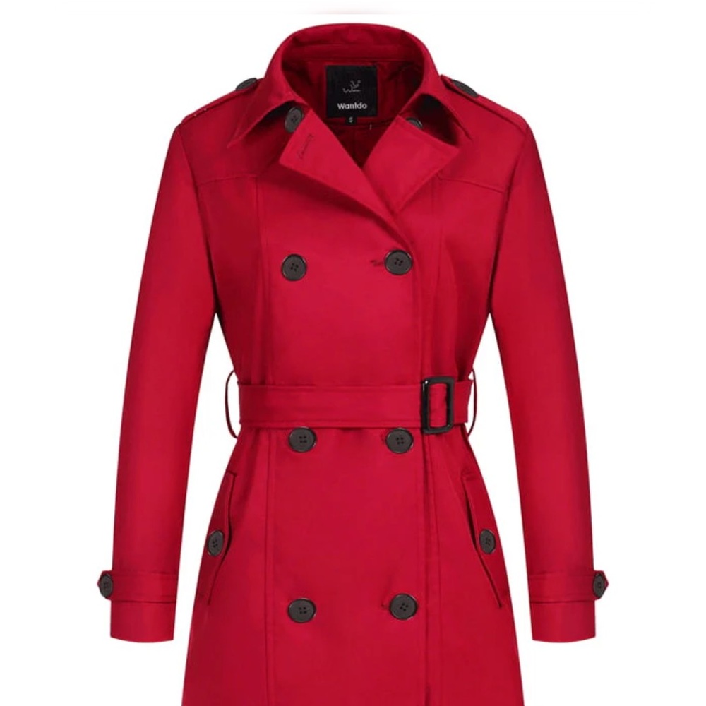Wantdo Classic Red Waterproof Mid-Length Trench Coat Woman’s XS